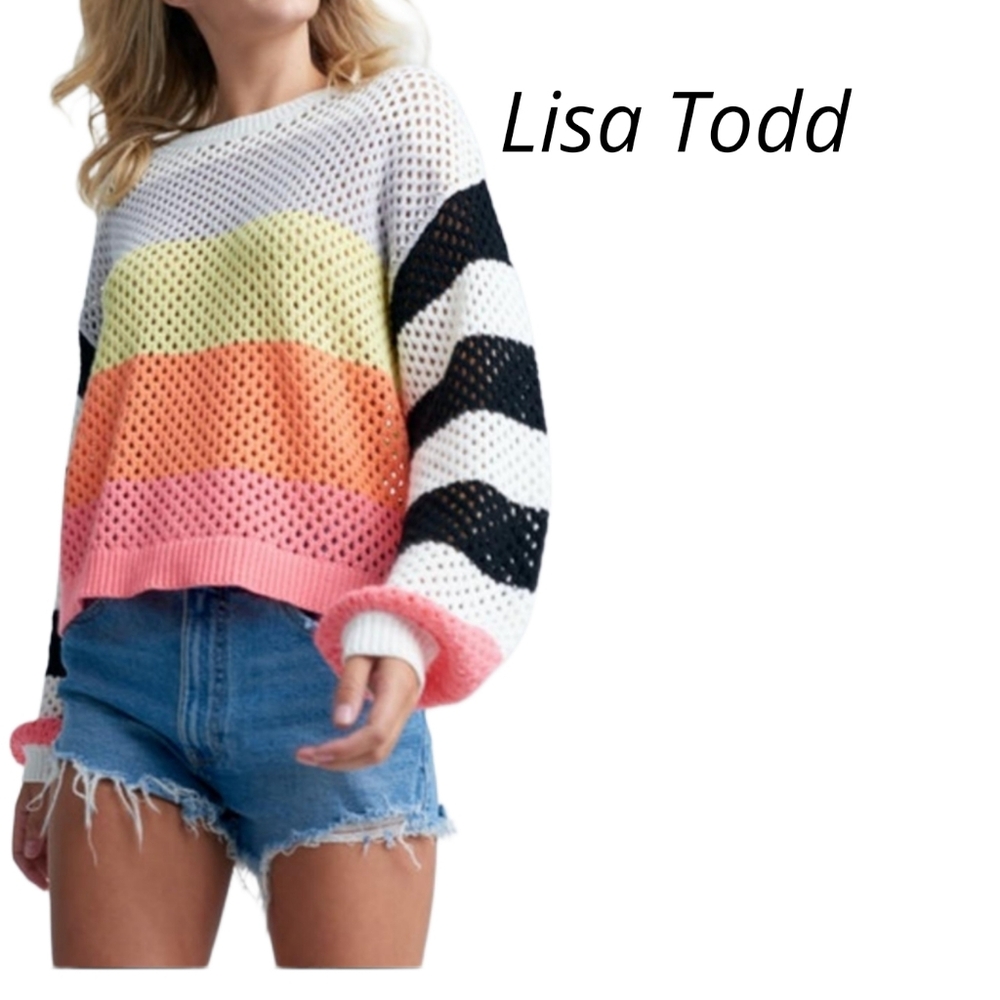 Lisa Todd Crew Neck Open Stich Crotche Color Block Sweatwr Size Extra Large